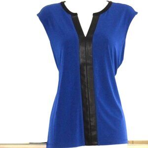 New Calvin Klein Top Blue Blouse Contrast Trim Jersey size M